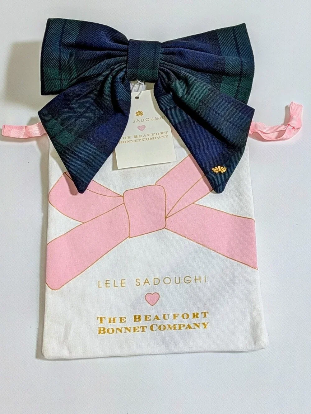 NWT TBBC x Lele Sadoughi Blackwatch Plaid Bow Hair Clip RARE HTF